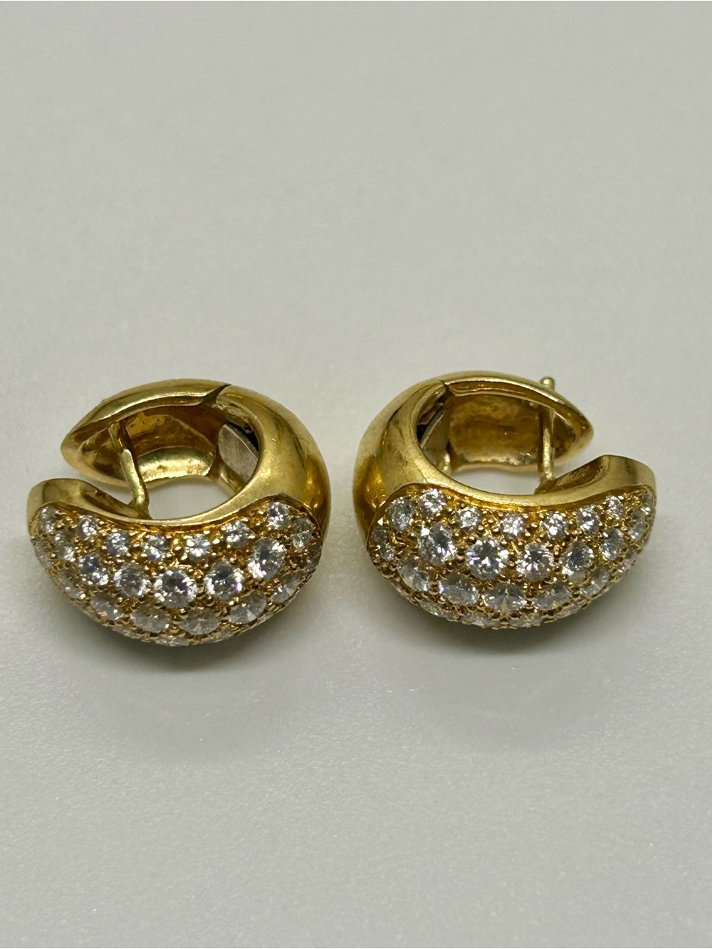 CHANEL Vintage Fine Jewelry 18k Gold Pave Diamond Dome Huggie Earrings